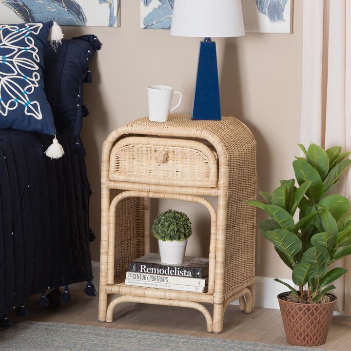 Bali & Pari Magni Modern Bohemian Natural Brown Rattan 1-Drawer Nightstand