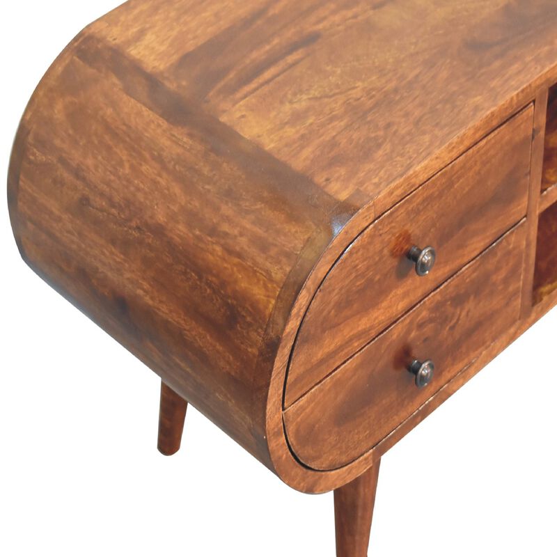 Artisan Furniture Chestnut Circular  Solid Wood Media Unit with 2 Open Slots 4 Drawer