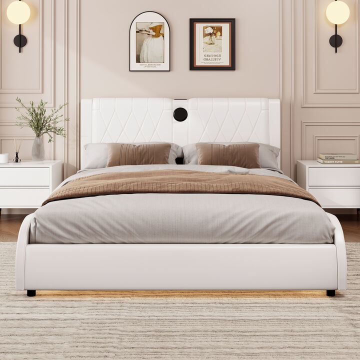 Merax Luxurious Faux Leather Platform Bed with Bluetooth Speakers