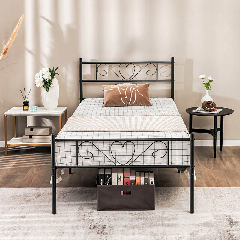 Twin XL Metal Bed Frame with Heart-shaped Headboard