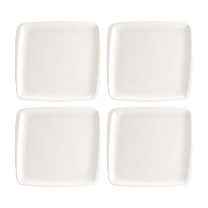 Moove 6.25" x 5.75" Square Warm White Porcelain Plate (Set of 4)