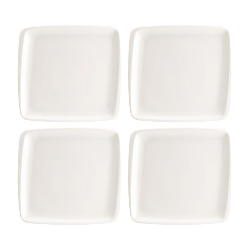 Moove 6.25" x 5.75" Square Warm White Porcelain Plate (Set of 4)