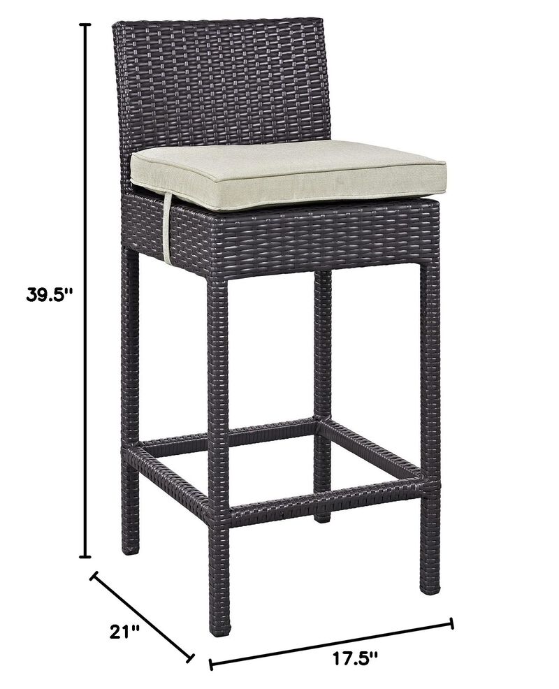 Modway Convene Wicker Rattan Outdoor Patio Bar Stool with Cushion in Espresso Beige