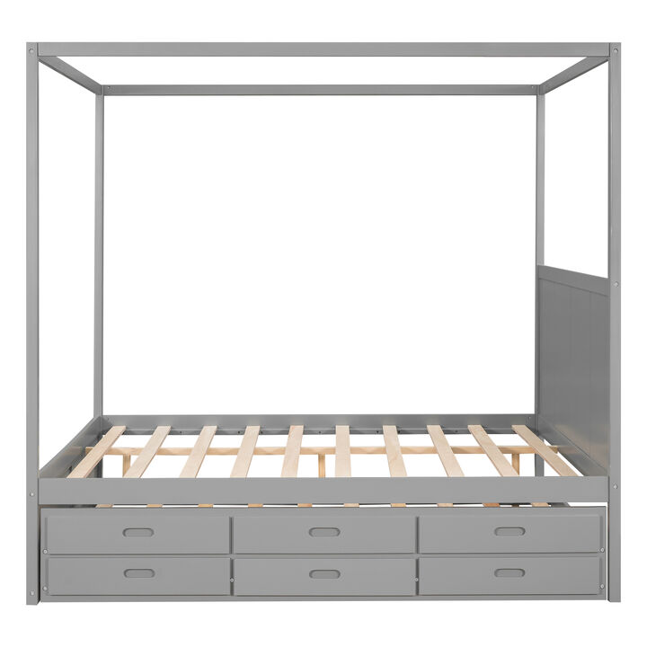 Merax Canopy Platform Bed with Trundle and  Storage Drawers