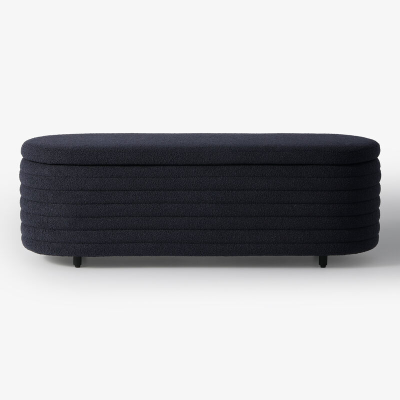 WestinTrends 54" Wide Mid-Century Modern Upholstered Teddy Sherpa Tufted Oval Storage Ottoman Bench