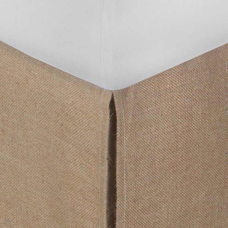 Kuma Full Bed Skirt, Spilt Corners, Burlap Drop, Polyester Platform, Brown - Benzara