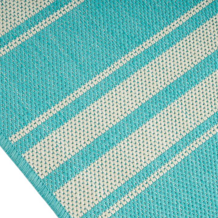 Nina 5 x 7 Area Rug, Teal, Ivory Indoor Outdoor, Handcrafted Stripes