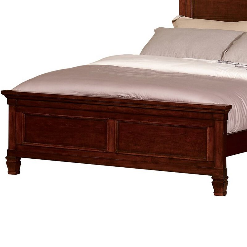 Umi Queen Size Bed, Classic Panel Design with Molded Details, Brown Wood - Benzara