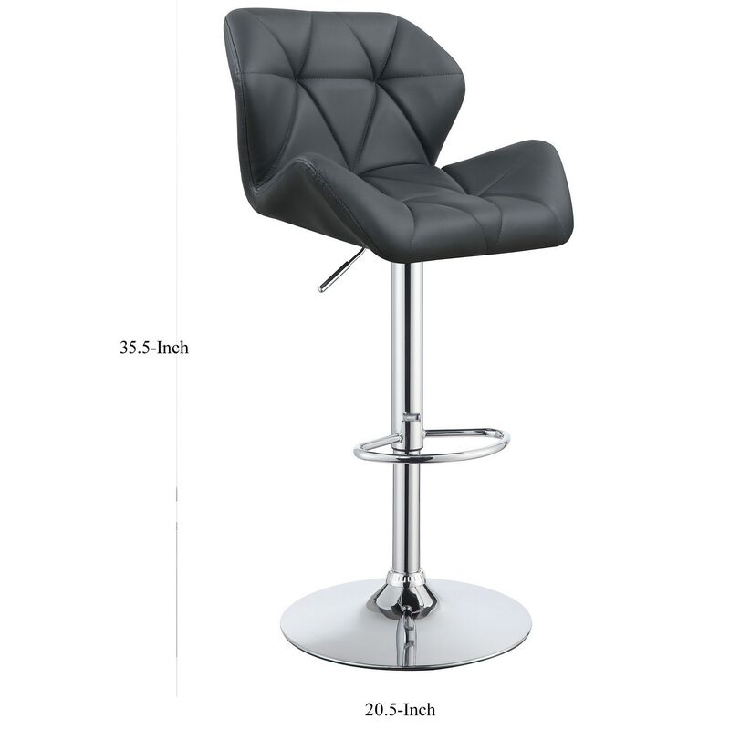 Elegant Adjustable Diamond Bar Stool with Chrome Base, Gray ,Set of 2-Benzara