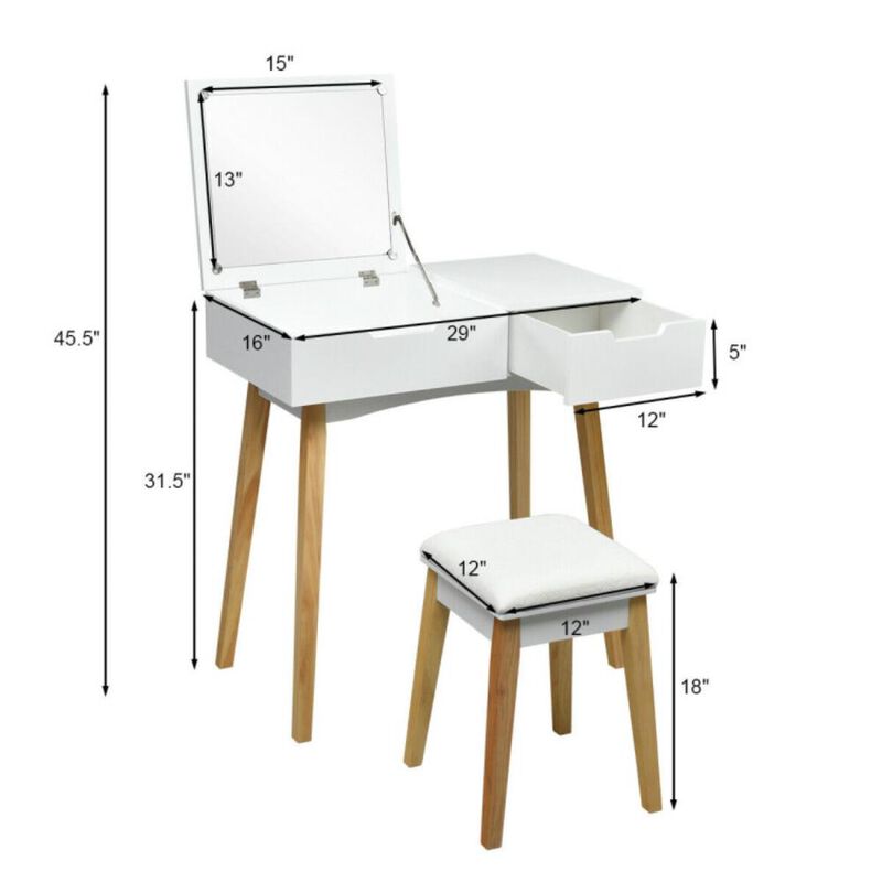 Hivvago Wooden Vanity Table with Flip Top Mirror and Cushioned Stool