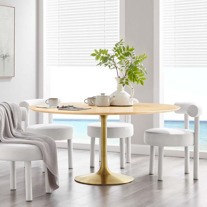 Modway - Lippa 60" Round Wood Grain Dining Table Gold Natural