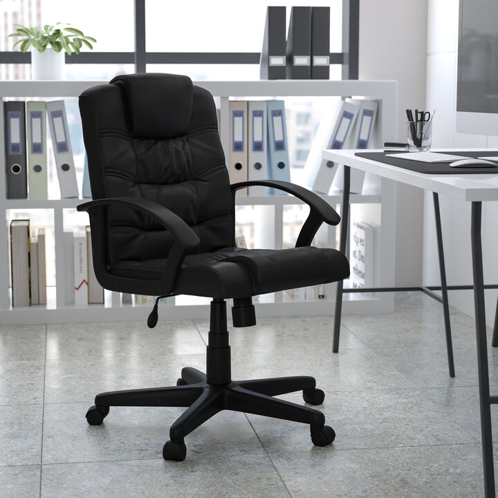 Lindon Mid-Back Black LeatherSoft Swivel Task Office Chair with Arms