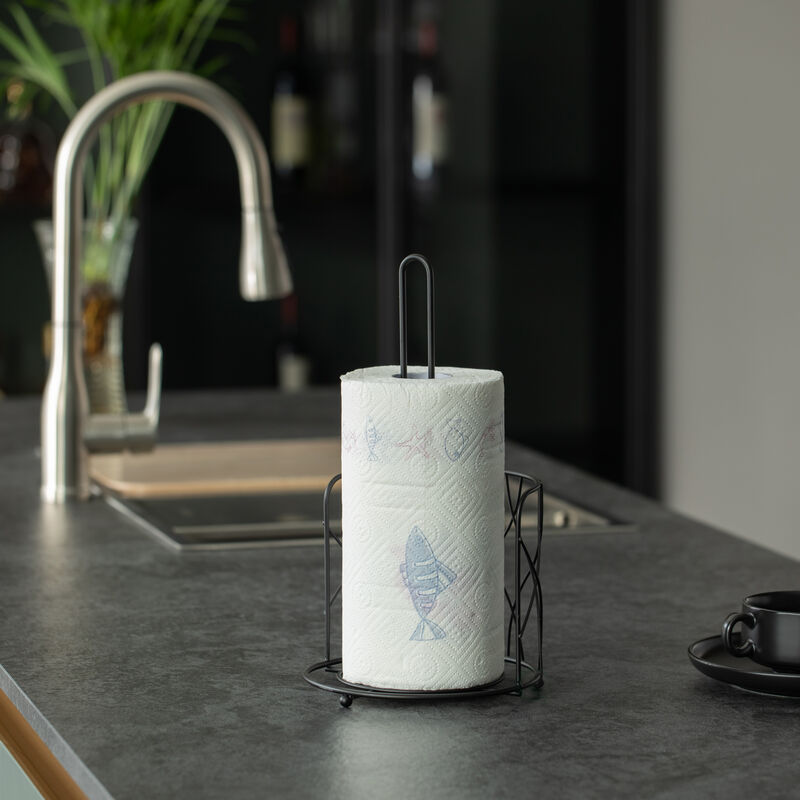 Freestanding Black Iron Towel Paper Holder Stand Roll Dispenser with Frame for Kitchen