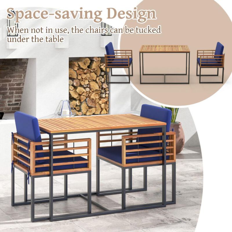 Hivvago 3 Pieces Outdoor Dining Set with 2 Acacia Wood Armchairs and Dining Table