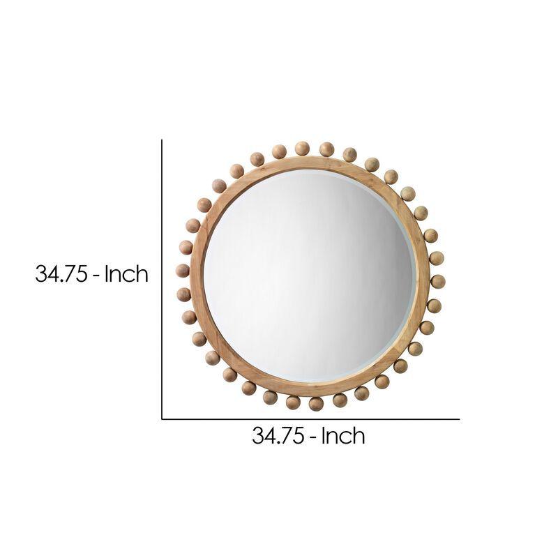 Mirror with Spherical Beads Accent and Wooden Frame, Brown-Benzara