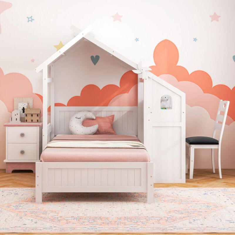 Hivvago Twin House Bed with with 2 Drawers and Windmill