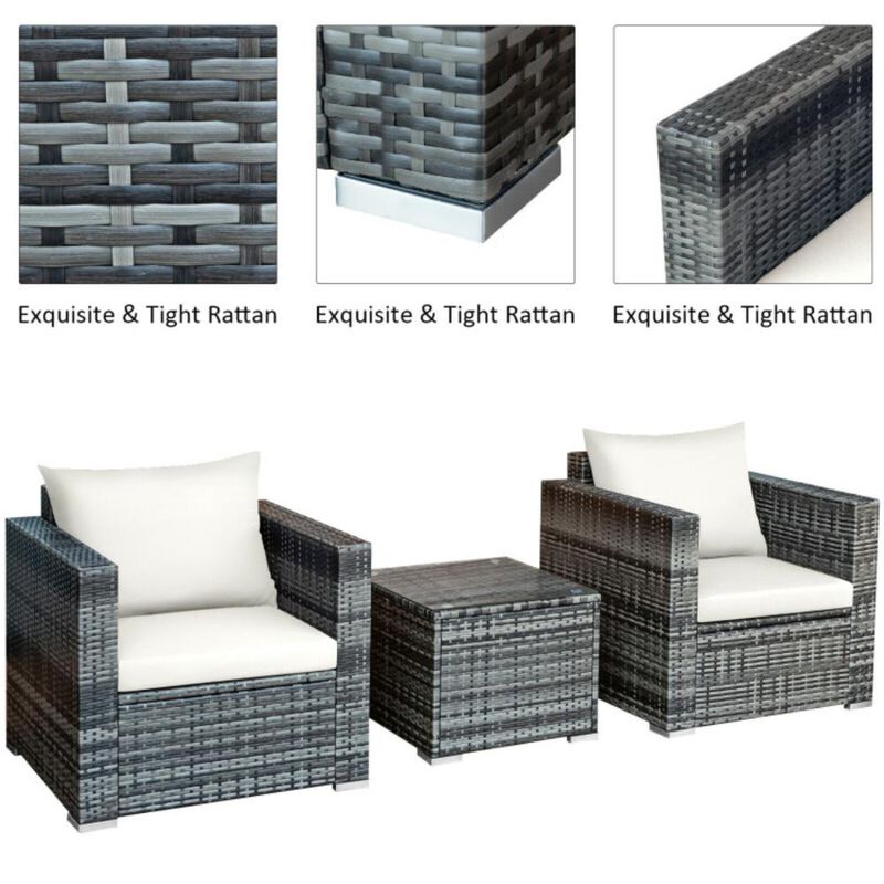 Hivvago 3 Pieces Patio Rattan Furniture Bistro Sofa Set with Cushioned