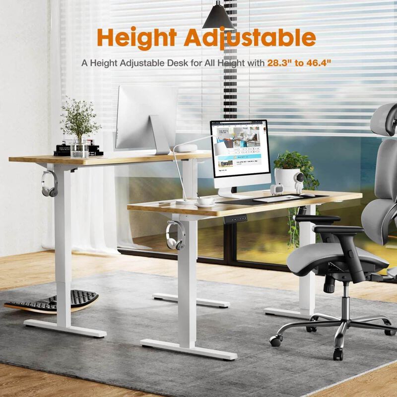 Electric Height Adjustable Standing Desk, Sit To Stand Ergonomic Computer Desk, Yellow, 48" X 24"