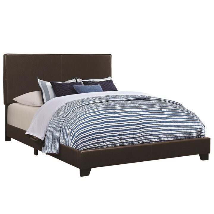 Vegan Faux Leather Upholstered Queen Size Platform Bed, Brown-Benzara