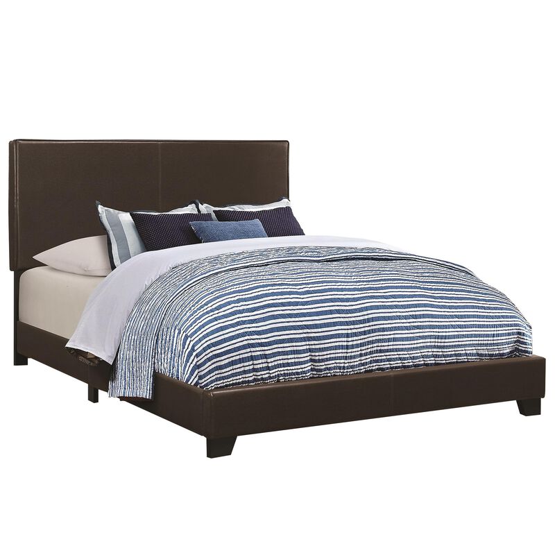 Vegan Faux Leather Upholstered Queen Size Platform Bed, Brown-Benzara