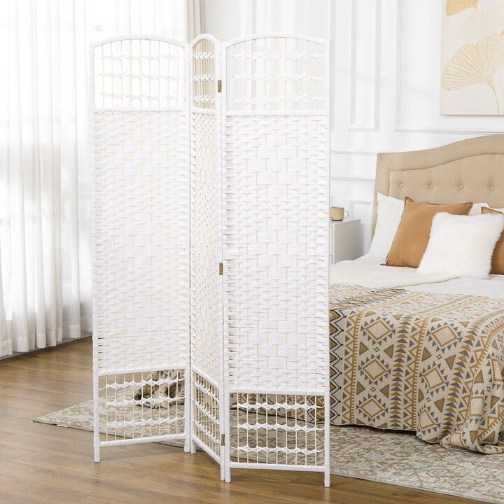 White Room Separator: 3-Panel Folding Privacy Screen with Wave Design