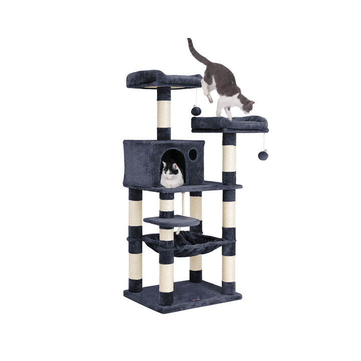 Multi-Level Cat Tree – 56.3-Inch with Sisal Scratching Posts and Plush Perches