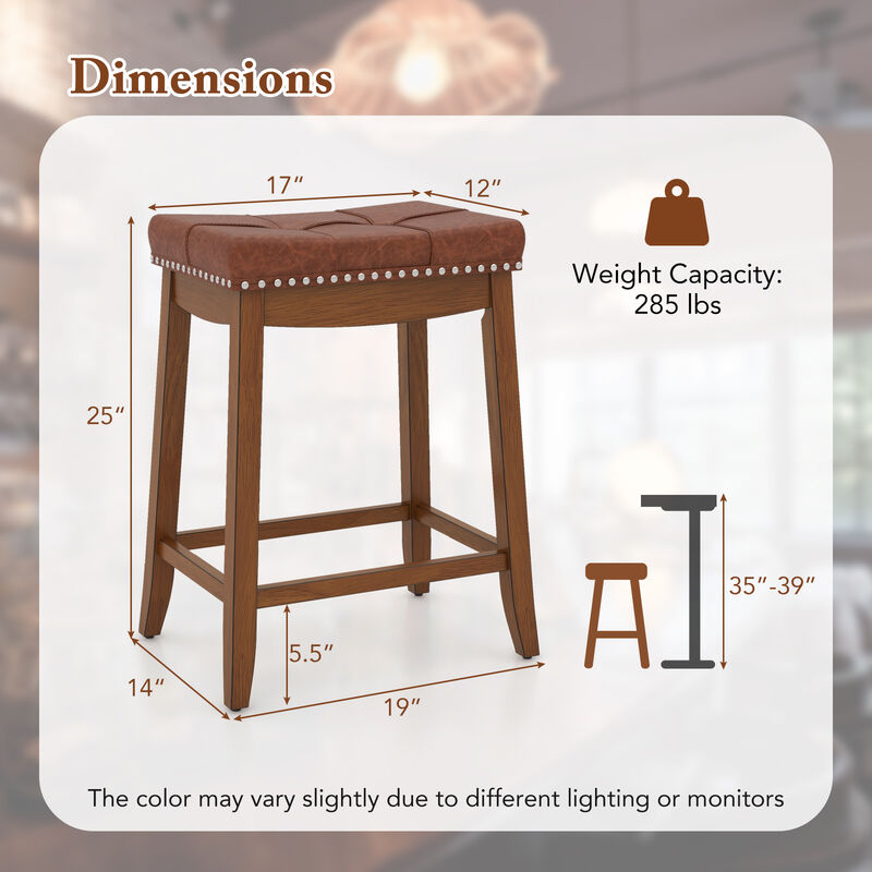 Set of 2 Upholstered PU Leather Bar Stools with Saddle Seat