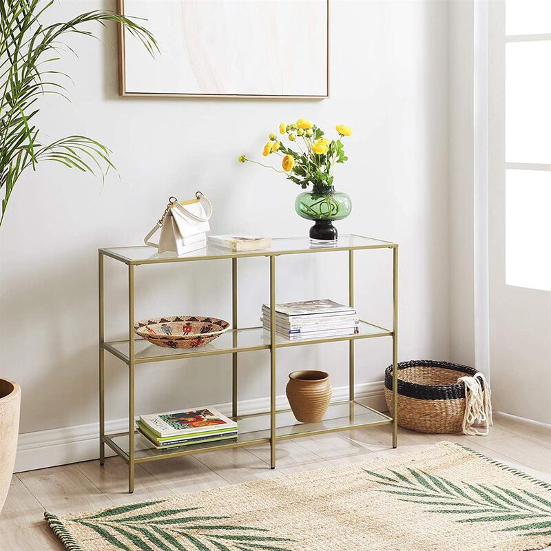 3-Tier Tempered Glass Console Table with Modern Shelves