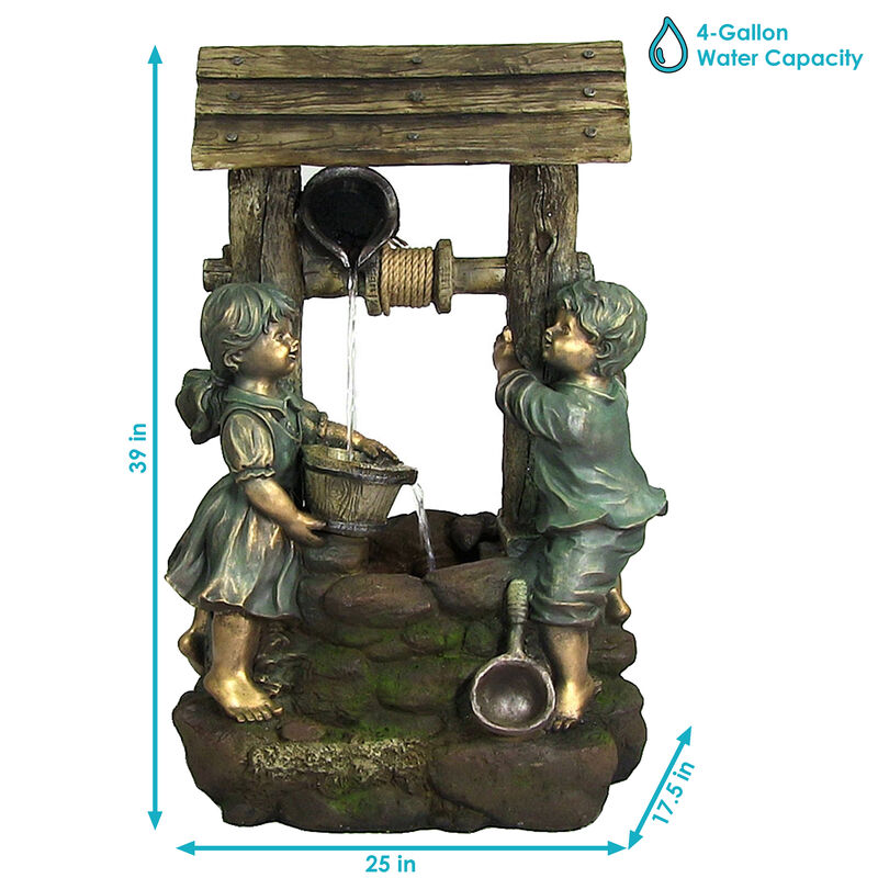 Sunnydaze Children at the Well Water Fountain with LED Lights - 39 in