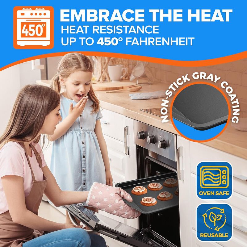 Stackable Baking Pan Set - Deluxe Nonstick White Marble Coating, Carbon Steel Bakeware Sets, PFOA, PFOS, PTFE Free, Recipe Booklet Included, Oven Safe (Up to 450°F), Set of 7 - Black