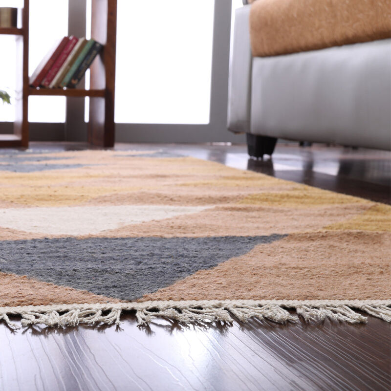 RUGSOTIC CARPETS HAND WOVEN FLAT WEAVE KILIM WOOL ECO-FRIENDLY AREA RUGS  - 4'x6', Rectangle Shape, Multicolor Color, Contemporary Modern Design, Low Pile Handmade Rugs for Living Room (D00134)