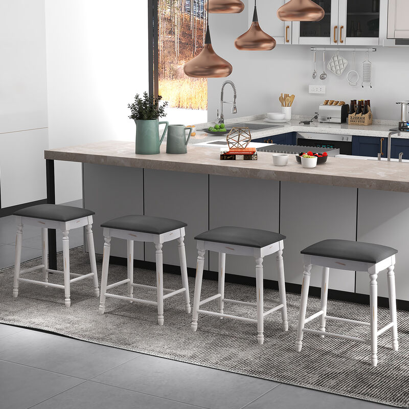 Bar Stool Set of 2 with Padded Seat Cushions and Wood Legs