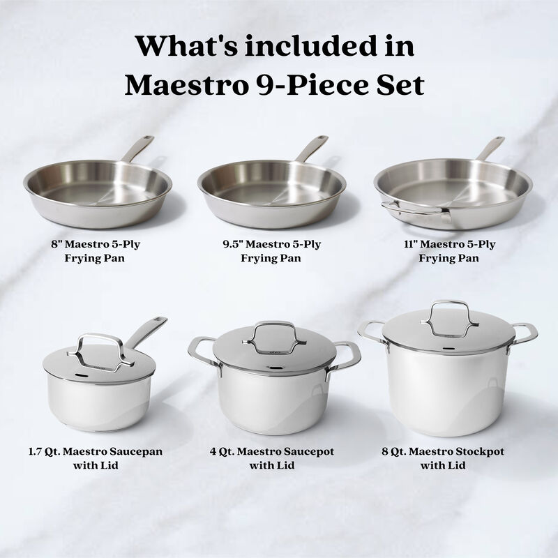 Alva Maestro 9-Piece Professional Stainless Steel Cookware Set - Non-Toxic, PFAS/PFOA/PTFE-Free Pots and Pans - Induction & All Stovetop Compatible - Oven Safe with Stay-Cool Handles