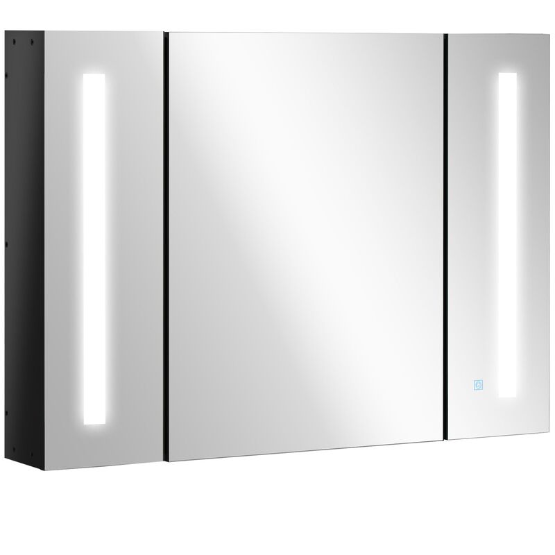 Black Bathroom Organizer: LED Lighted Medicine Cabinet with USB