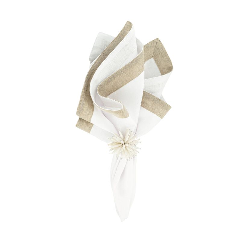 White Linen Napkins With Sparkle Borders, Set of 4