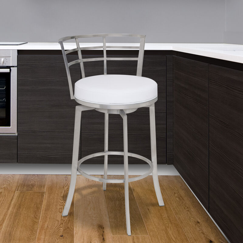 Viper  Counter Height Swivel Grey Faux Leather and Brushed Stainless Steel Bar Stool