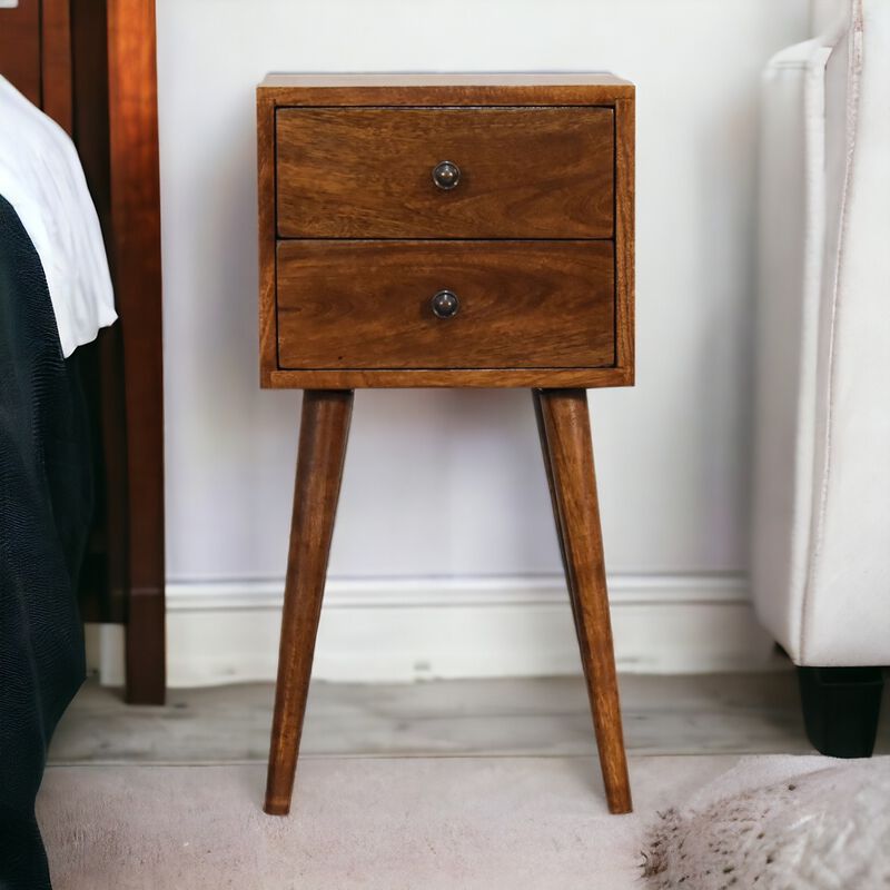 Mini 2 Drawer Chestnut Solid Wood NightStand