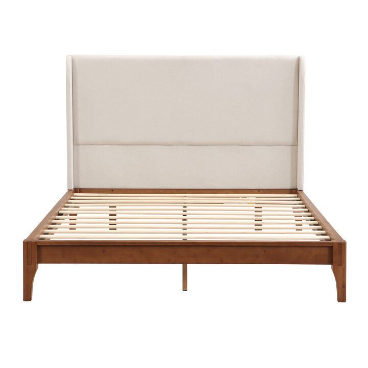 Merax Bamboo Wood Platform Bed with Upholstered Headboard