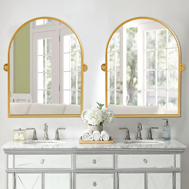 24*36 Modern Arch-Top Metal Framed Black Pivoted Bathroom Vanity Mirror