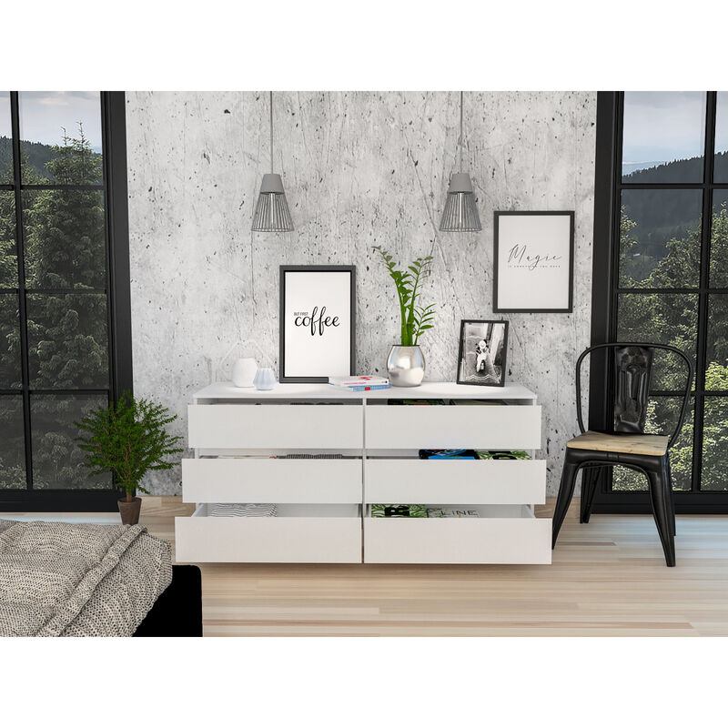 Waterville 6-Drawer Rectangle Dresser White
