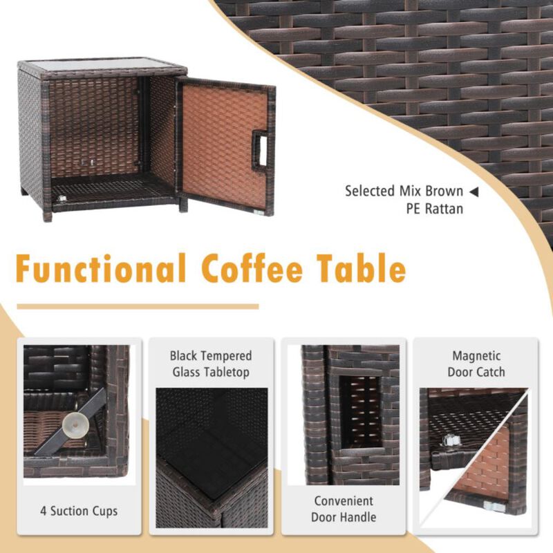Hivvago 3 Pieces Patio Wicker Furniture Set with Storage Table and Protective Cover