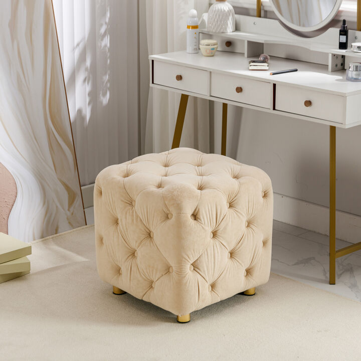 Beige Velvet Ottoman & Table Set