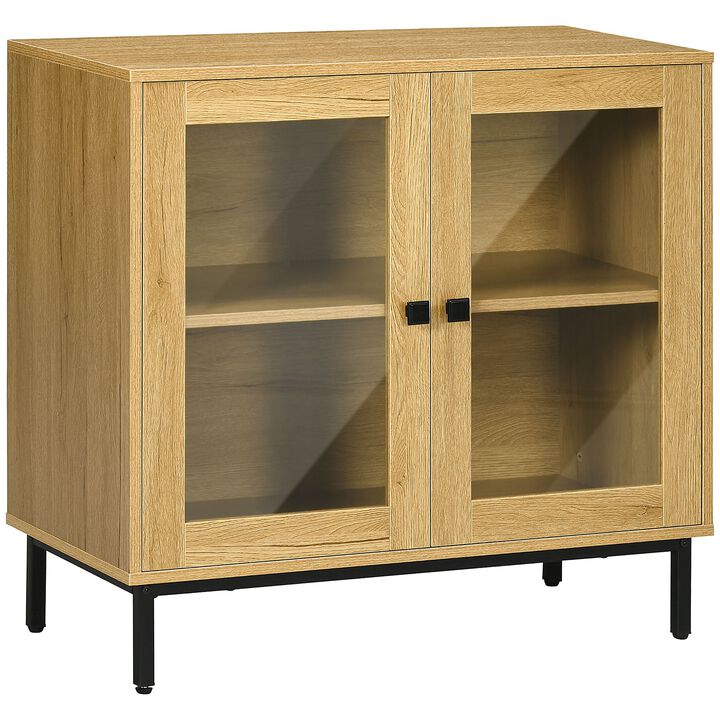 Gray Dining Room Storage: Cabinet with Glass Doors & Metal Legs