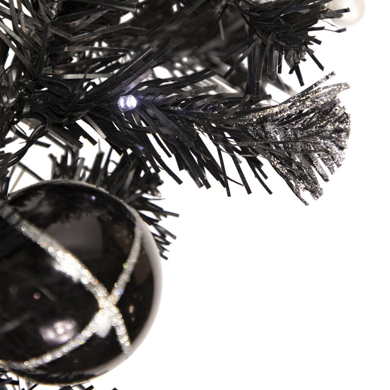 6' x 10" Pre-Lit Decorated Black Pine Artificial Christmas Garland  Cool White LED Lights