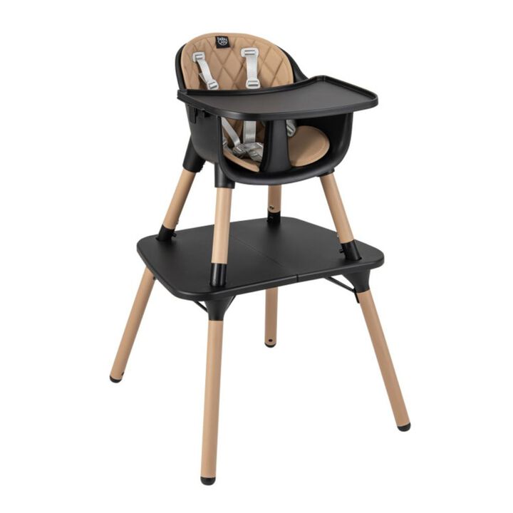 Hivvago 4-in-1 Baby Convertible Toddler Table Chair Set with PU Cushion-Brown