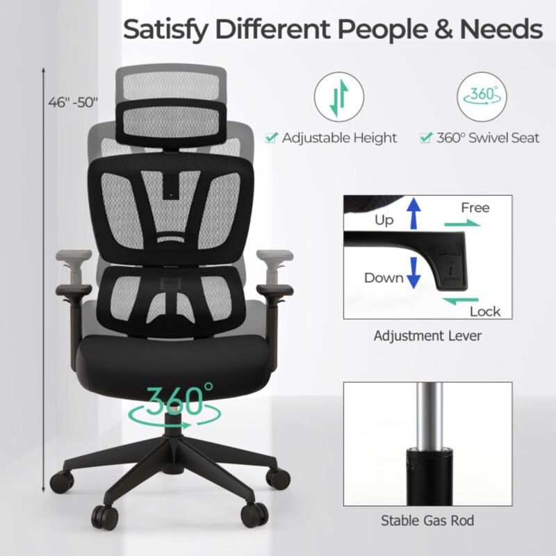 Hivvago Ergonomic Office Chair with N Type Lumbar Support and Adjustable Headrest