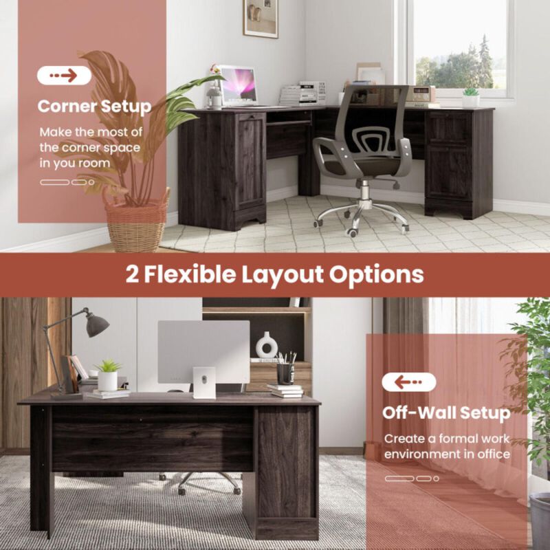 Hivvago L-Shaped Office Desk with Storage Drawers and Keyboard Tray