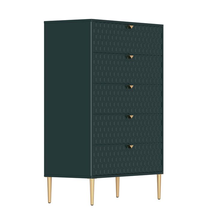 Green Accent Storage Cabinet with 5-Drawer Chest