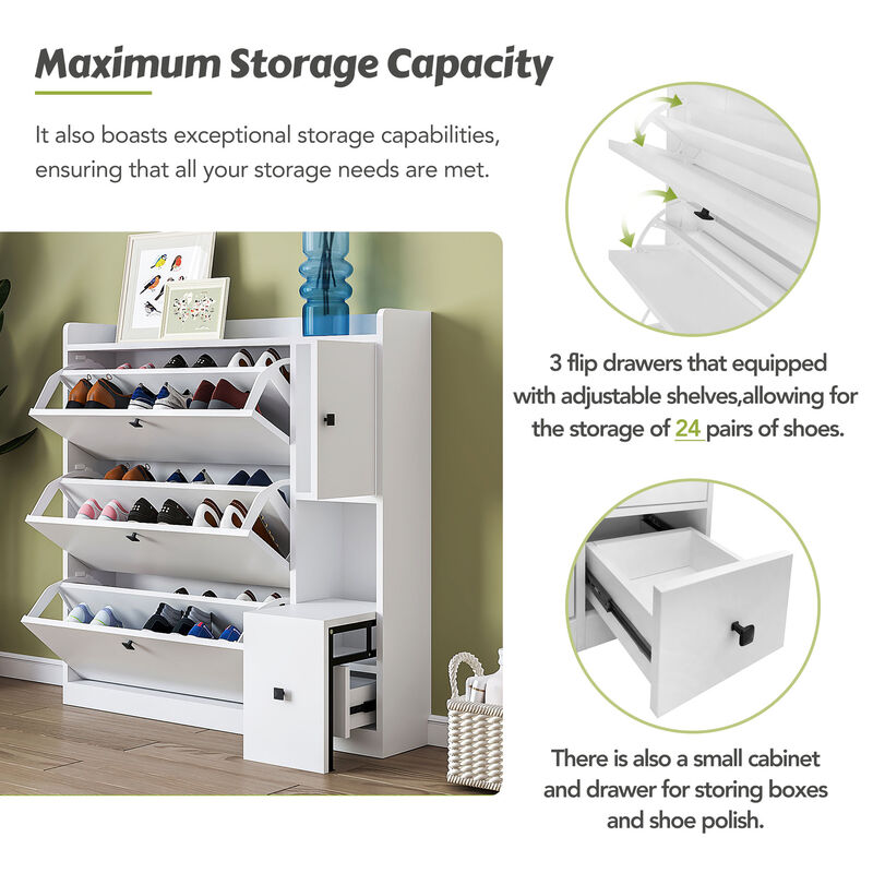 Merax Versatile Shoe Cabinet with 3 Flip Drawers