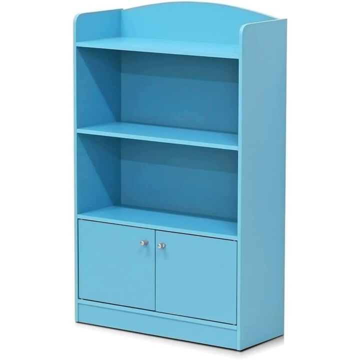 FURINNO Lova Bookshelf with Storage Cabinet, 9.49D x 23.82W x 42.28H in, Light Blue